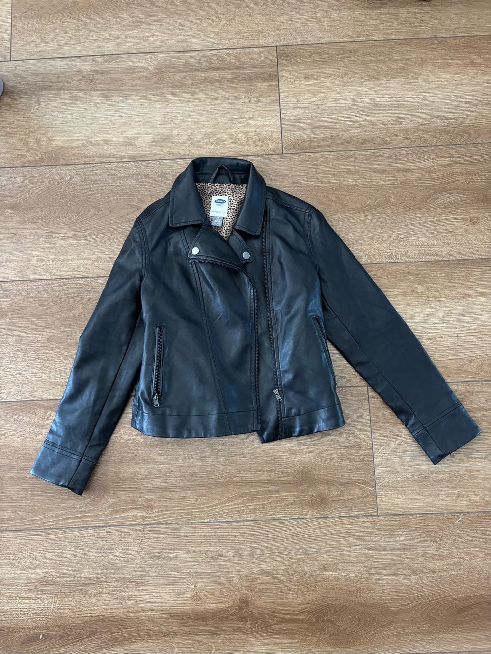 Girls Old Navy Black Leather Moto Jacket with Zip Pockets- size large